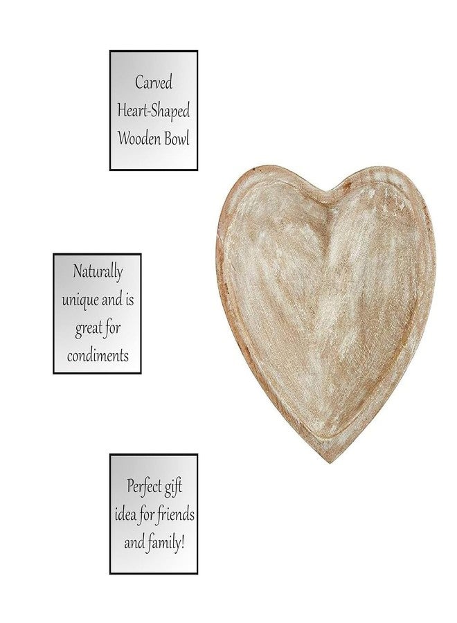 47th & Main Carved Heart-Shaped Wooden Bowl, Small, White - Image 1